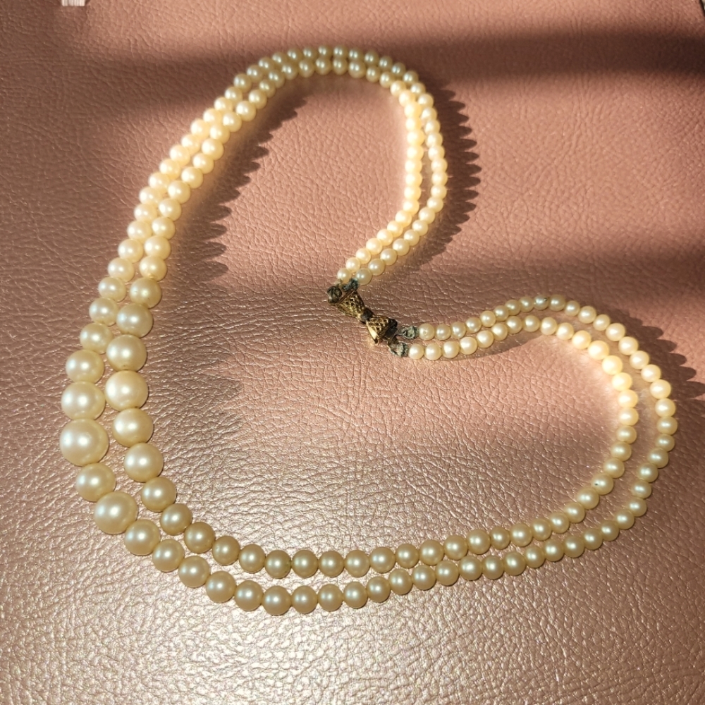 2 Strand Faux Pearl Necklace.  17"